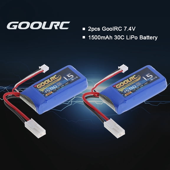GoolRC 7.4V 1500mAh 30C 2S LiPo Battery with Mini TAMIYA Plug for Feilun FT009 GC001 RC Boat - 2 Pack Replacement (72x33x18 mm / 2.8x1.3x0.7 in)