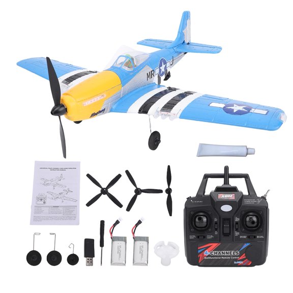 GoolRC RC Plane, 4 Channel Remote Control Airplane, P51 Fighter Glider, 2.4GHz EPP Foam Plane with 6-Axis Gyro and 3D Aerobatics, Easy to Fly RC Aircraft for Beginners Adults (Blue) Y101