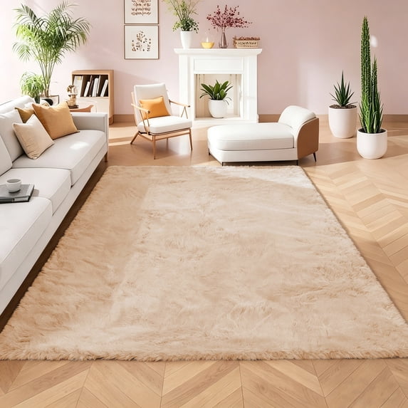 Goolela 5x7 Area Rug Light Brown Furry Rug Faux Rabbit Rug Fluffy Fur Rug for Living Room Fuzzy Shaggy Luxury Rug for Bedroom