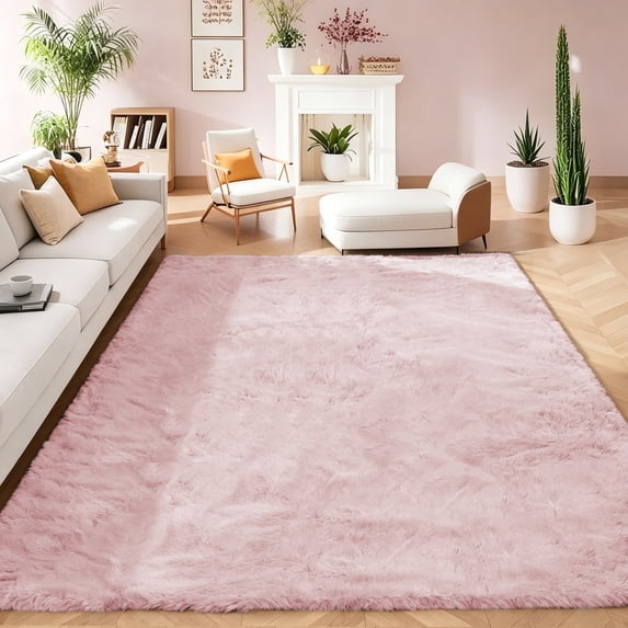 Goolela 8x10 Area Rug for Living Room Fluffy Large Rug Pink Rug Fuzzy Faux Fur Rug Furry Shag Rug for Nursery Room Rectangle