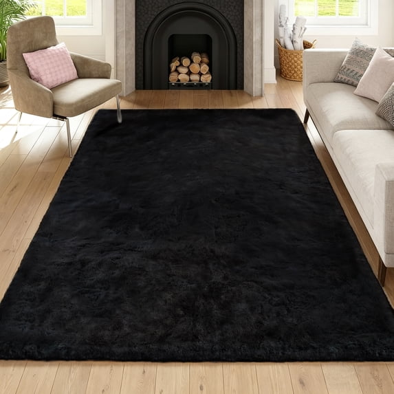 Goolela Black Fur Rug 4x6 Fuzzy Furry Fur Rug Faux Rabbit Rug for Living Room Fluffy Washable Rug for Bedroom Nursery Room Rectangle