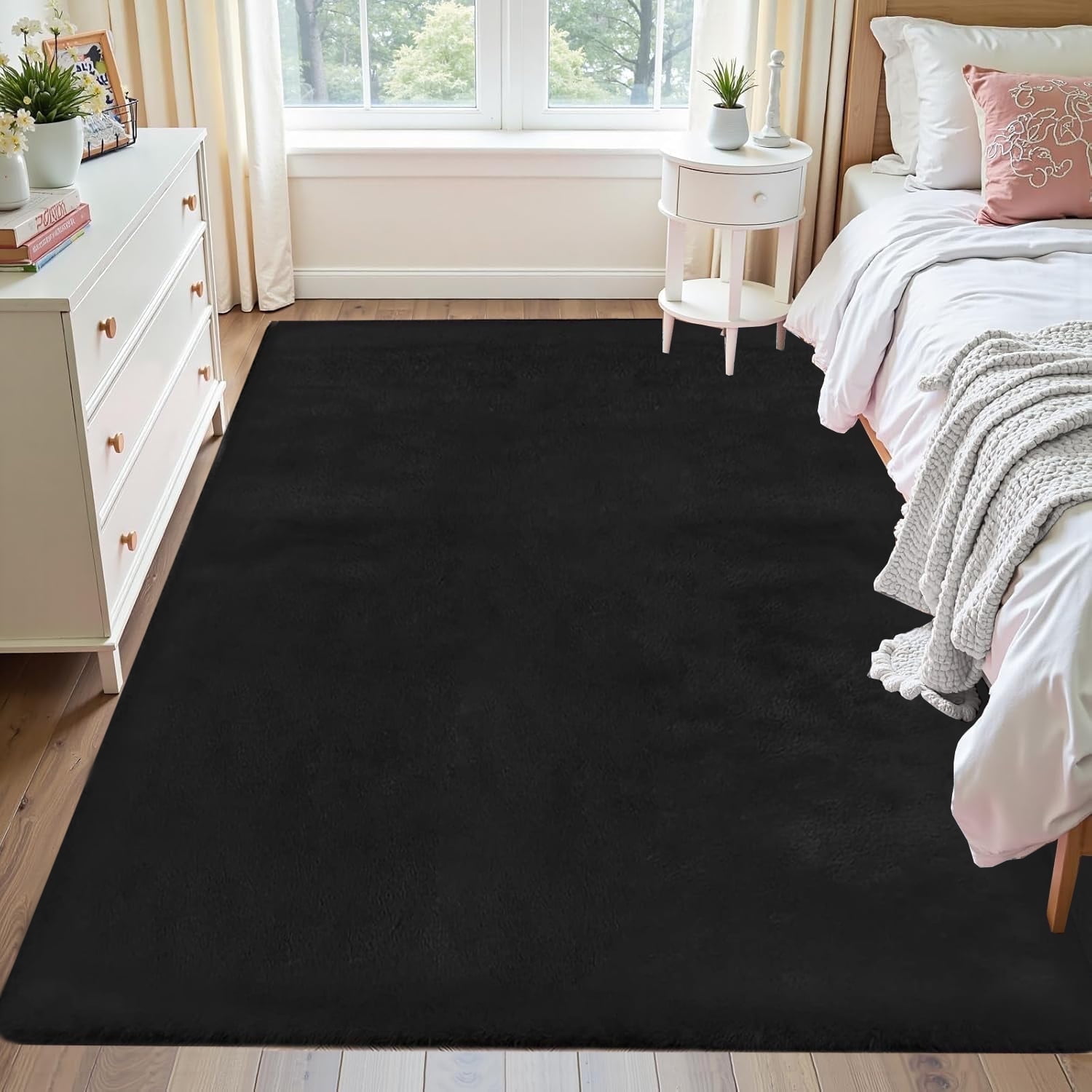 Goolela Black Rug 8x10 Rug Fuzzy Faux Fur Rabbit Rug for Living Room ...