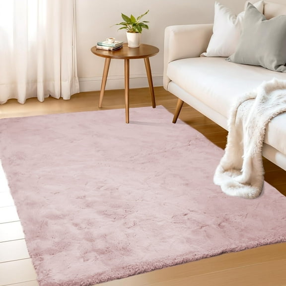 Goolela Fluffy Fur Rug 4x6 Faux Rabbit Rug for Living Room, Furry Washable Rug Pink Rug for Girls Bedroom Living Room Rectangle