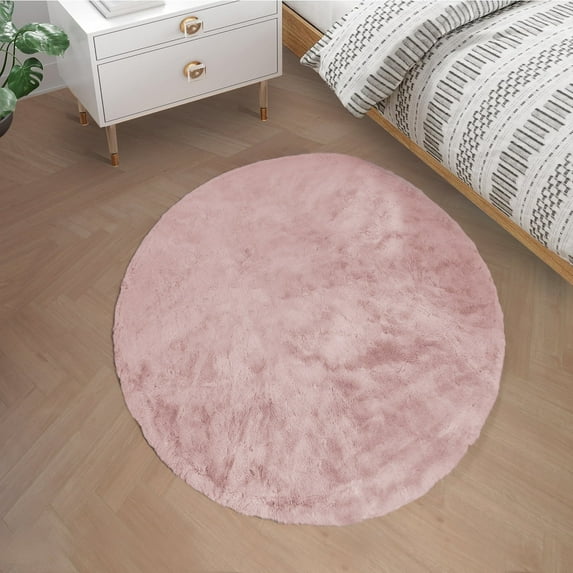 Goolela Fluffy Fur Rug Round Rug 3ft Circle Rug Pink Fuzzy Furry Plush Faux Rabbit Fur Rug Plush Shag Rug for Living Room Bedroom Nursery