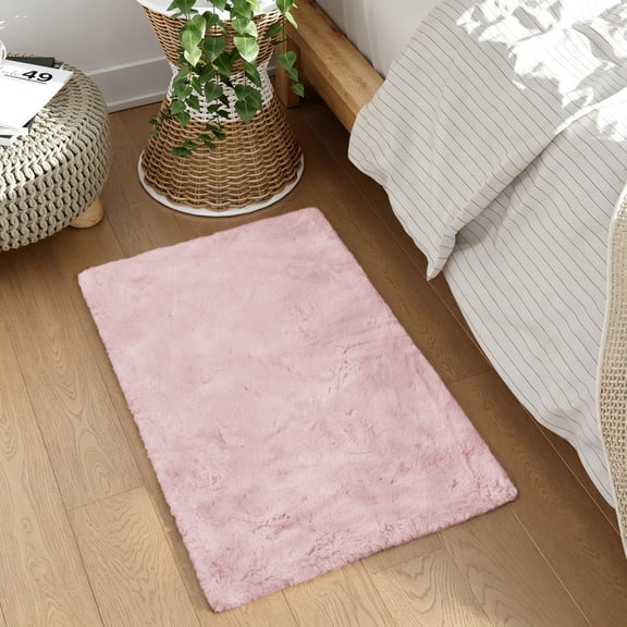 Goolela Fluffy Rug 2x3 Faux Fur Rabbit Area Rug for Living Room Fluffy Washable Rugs for Bedroom Furry Nursery Rug Pink Rectangle