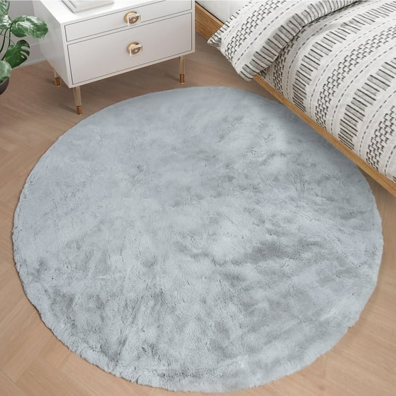 Goolela Furry Rug Gray Round Rug 4ft Faux Fur Rug Fluffy Bedroom Rug Fuzzy Area Rug for Living Room Nursery Rug
