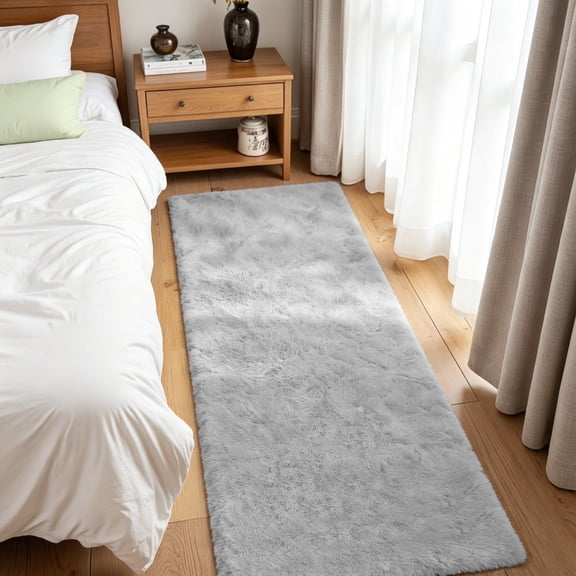 Goolela Fuzzy Furry Fur Area Rug 2x6 Runner Area Rug for Hallway Faux Fur Rabbit Rug for Living Room Fluffy Washable Rug for Bedroom Nursery Room Grey