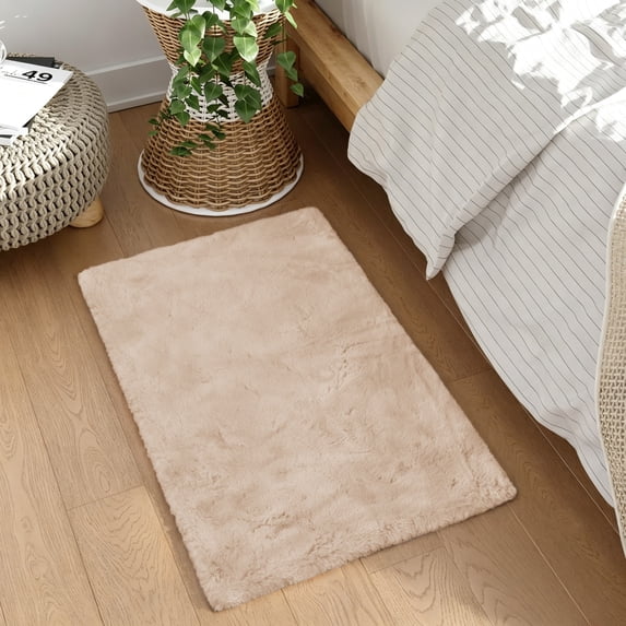 Goolela Fuzzy Rug 2x3 Light Brown Faux Rabbit Fur Area Rug for Living Room Bedroom Fluffy Washable Rug Furry Nursery Rug Rectangle