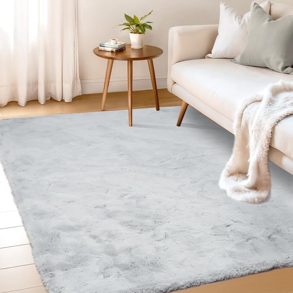 Goolela Gray Fur Rug Furry Faux Rabbit Fur Rug Fluffy Rug 4x6 Area Rug Washable Fuzzy Rug for Living Room Bedroom