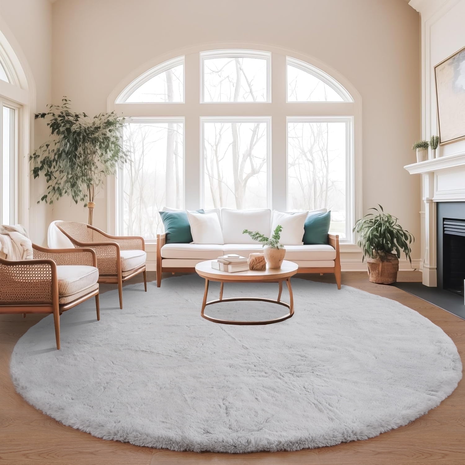 Goolela Large Circle Rug 8ft Round Rug Furry Faux Rabbit Fur Rug for ...