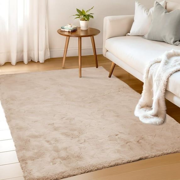 Goolela Light Brown Washable Rug 4x6 Fluffy Rug for Living Room Soft Shag Rug Faux Rabbit Fur Rug for Living Room Bedroom Fuzzy Rug Rectangle