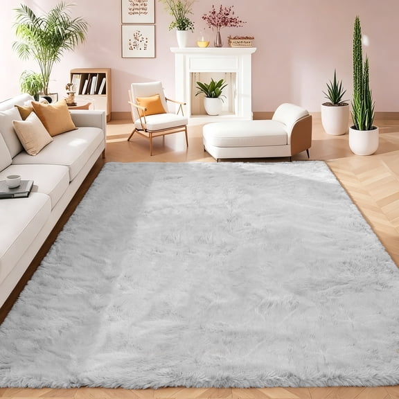 Goolela Rug 8x10 Large Area Rug Fluffy Faux Rabbit Fur Rug for Living Room Bedroom Fuzzy Furry Fur Rug Washable Rug Gray Rectangle