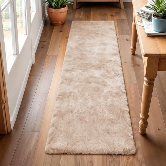 Goolela Runner Rug 2x6 Fluffy Shaggy Faux Rabbit Fur Rug for Hallway Bedroom Light Brown