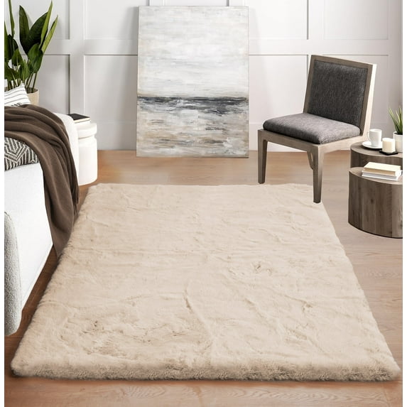 Goolela Washable Rug Faux Fur Rug 3x5 Area Rug Light Brown Fluffy Shag Rug Fuzzy Rug for Living Room Bedroom Kids Room Furry Rug Rectangle