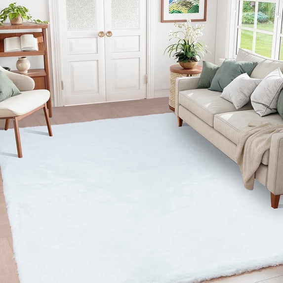 Goolela White Fluffy Rug 5x8 Fur Rug Faux Fur Rabbit Rug for Living Room Fuzzy Furry Washable Rug for Living Room Bedroom Rectangle