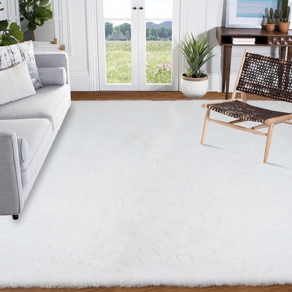 Goolela White Rug 6x9 Large Fuzzy Rug Fluffy Faux Fur Rug for Living Room Bedroom Shag Furry Rug Rectangle