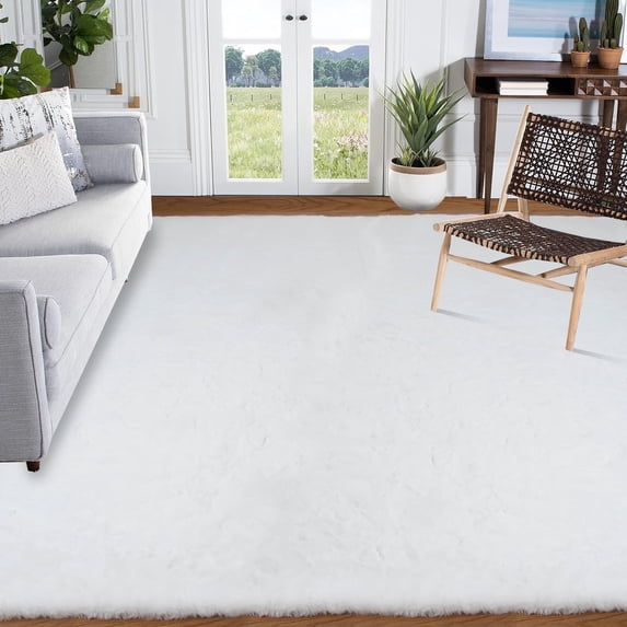 Goolela White Rug 6x9 Large Fuzzy Rug Fluffy Faux Fur Rug for Living Room Bedroom Nursery Shag Furry Rug Rectangle
