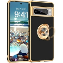 Goolge Pixel 8 Pro Case[with 360° Ring Holder Stand][Support Magnetic Car Mount]Kickstand Phone Case with Luxurious Gold Edges Slim Thin Shockproof Cover for Goolge Pixel 8 Pro,6.7",2023,Black