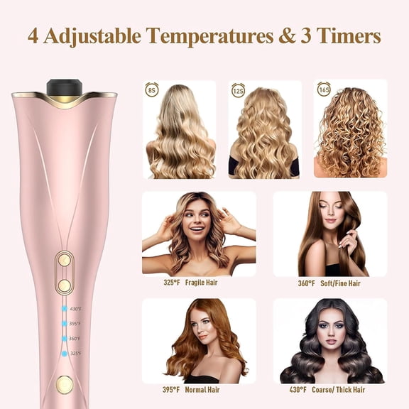 Goolioo Curling Iron, 1 Inch Ionic Automatic Rotating Hair Curler Wand, Pink