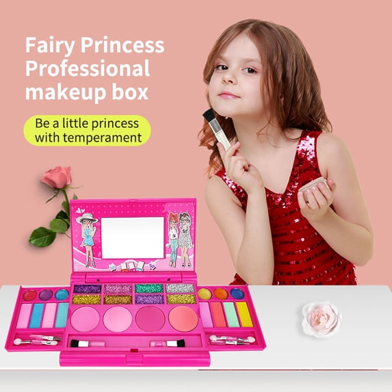 Goolrc Girls Washable Makeup Kit, Fold Out Makeup Palette and Mirror - Non Toxic