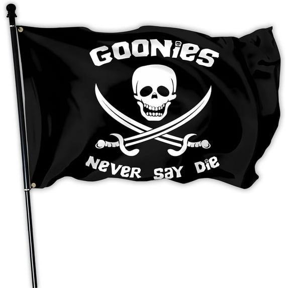Goonies Never Say Die Flag Pirate Flags Outdoor Funny American Pirates Boat Flags for Indoor Outdoor Dorm Room Wall Farm Decor Banner