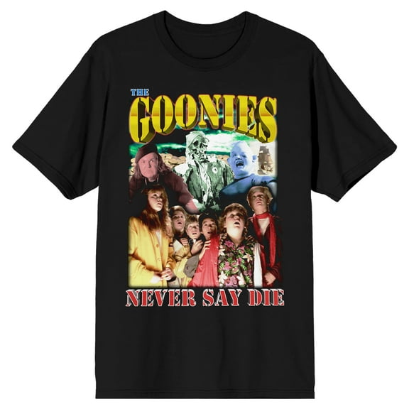 Goonies Never Say Die Movie Characters Poster Men's Black T-shirt-Medium