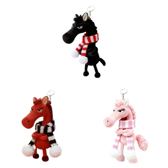 Gooowood Plush Horse Keychain With Knit Scarf Cute Animal Bag Charm For Backpacks And Keys (Multiple Styles) Hangs Home Decor