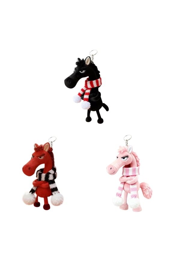 Gooowood Plush Horse Keychain With Knit Scarf Cute Animal Bag Charm For Backpacks And Keys (Multiple Styles) Hangs Home Decor