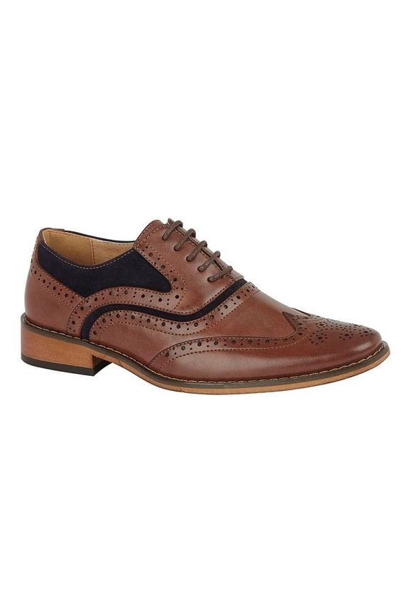 Childrens/Boys Leather 5 Eye Wing Capped Brogue Oxford Shoe