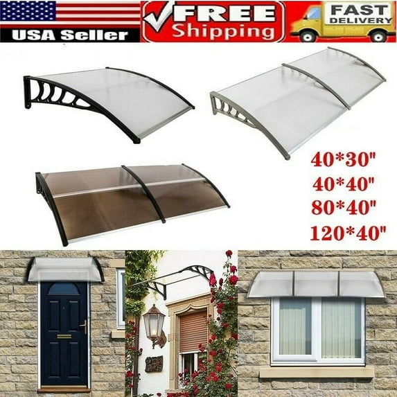 Goorabbit Door Awnings, Modern Polycarbonate Window Awning Cover, Patio Eaves Canopy Decorator, Door Window Rain Cover(118"x38"- Brown Board & Black Holder)