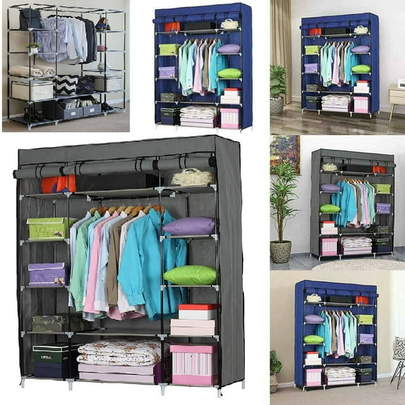 Goorabbit Heavy Duty Closet Storage Organizer Wardrobe Clothes Rack Shelf With 12 Shelves & 1 Clothes Hanging Rail,(133x46x170cm)-Gray