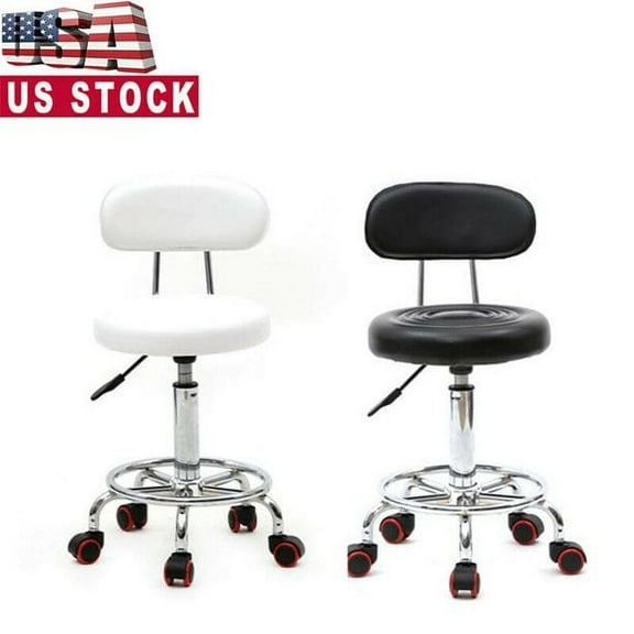 Goorabbit Rolling Stool With Low Back Height Adjustable Work Salon Drafting Swivel Task Chair With Footrest (White)