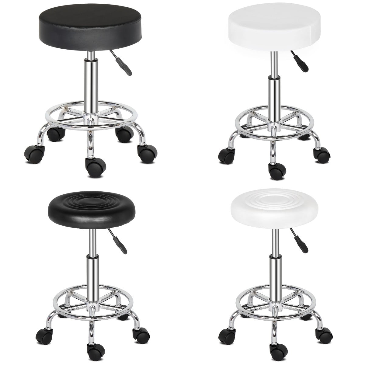 Goorabbit Rolling Stools With Wheels,PU Leather Round Rolling Stool ...
