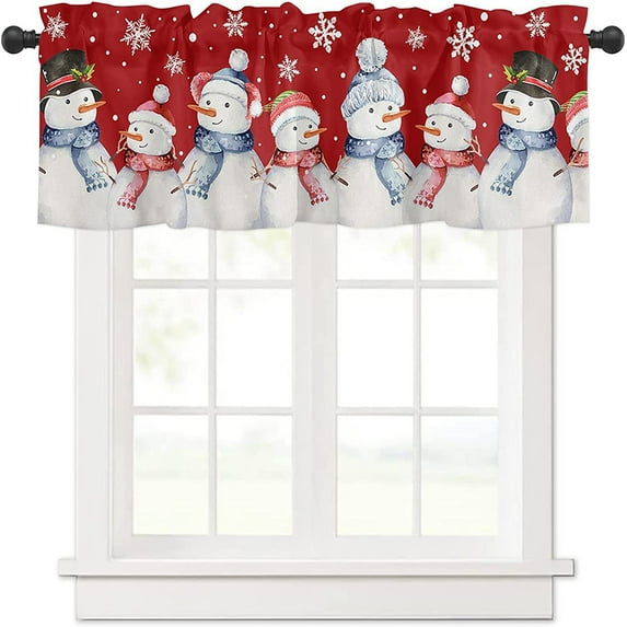 Goory 1-Piece Rod Pocket Kitchen Valance Christmas Short Curtain Cafe Tier Bathroom Scarf Xams Window Curtain Slot Top Window Drape Christmas Short Curtain H W:57"x H:18"
