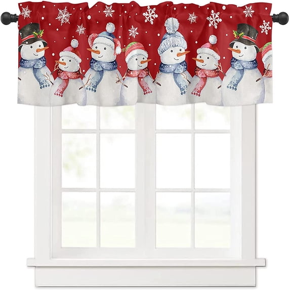 Goory 1-Piece Rod Pocket Kitchen Valance Christmas Short Curtain Cafe Tier Bathroom Scarf Xams Window Curtain Slot Top Window Drape Christmas Short Curtain H W:69"x H:22"