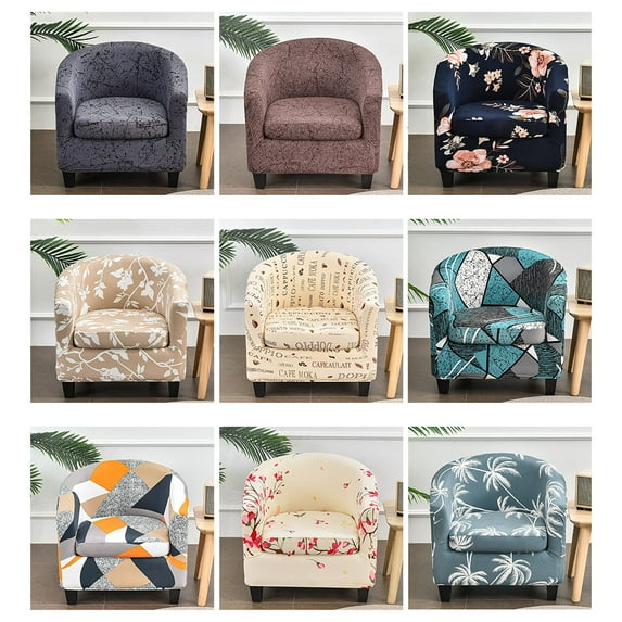 Goory 2-Piece/Set Tub Club Slipcover, Modern Non Slip Stretch Round Barrel Chair with Cushion Couch Sofa Cover Protector for Bar Cafe Kids Living Room(Geometric)