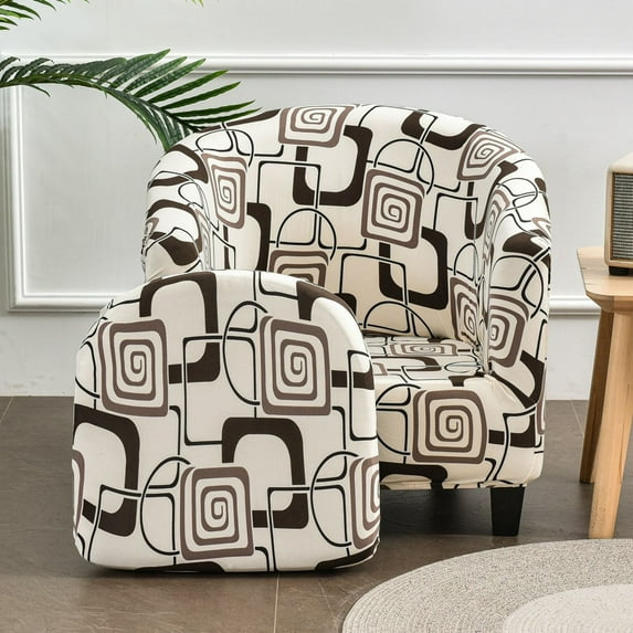 Goory 2-Piece/Set Tub Club Slipcover, Modern Non Slip Stretch Round Barrel Chair with Cushion Couch Sofa Cover Protector for Bar Cafe Kids Living Room( Square)
