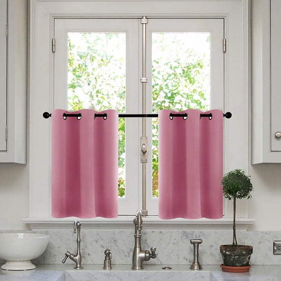 Goory 2PCS Luxury Grommet Valance Printed Cafe Half Window Curtain Decor Sraight Thermal Kitchen Drapes Pink 34 *30" Grommet