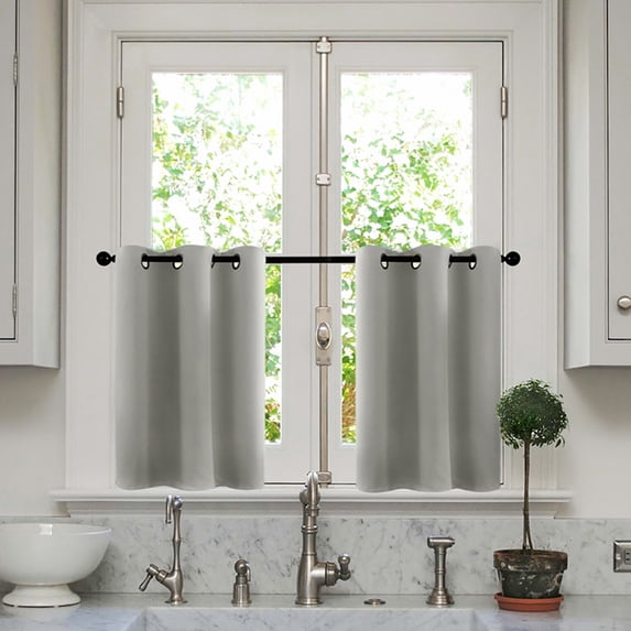 Goory 2PCS Luxury Grommet Valance Printed Cafe Half Window Curtain Decor Sraight Thermal Kitchen Drapes Shallow Gray 34 *30" Grommet