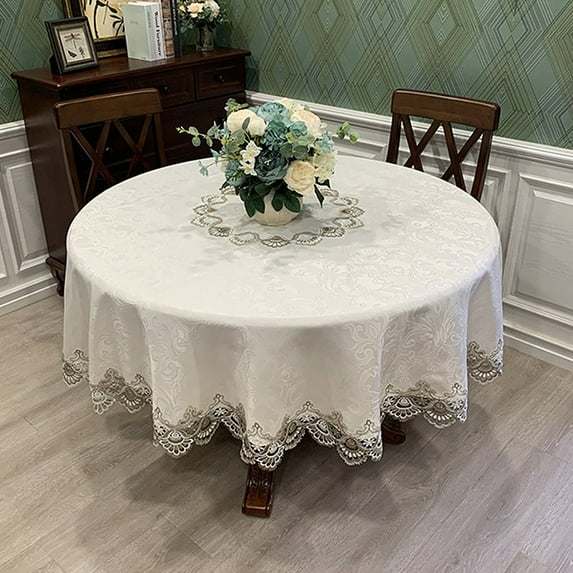 Goory 76" Round Tablecloth Lace Rustic Macrame Embroidered Table Cloths for Harvest Dresser Decor Farmhouse Kitchen Home (Linen Gray)