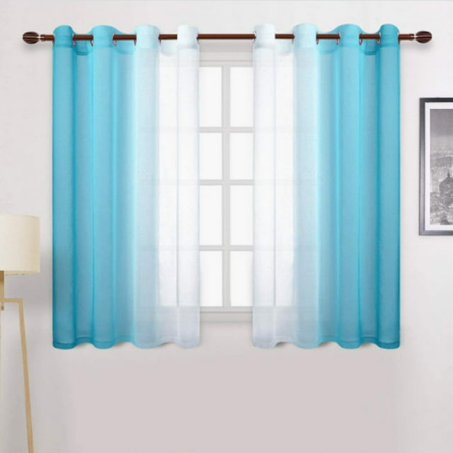Goory Blue Ombre Sheer Curtains Set of 2 Panels - Gradient Semi Voile Tulle Grommet Top Window Curtains Drapes for Bedroom and Living Room, 52 x 96 Inches Long