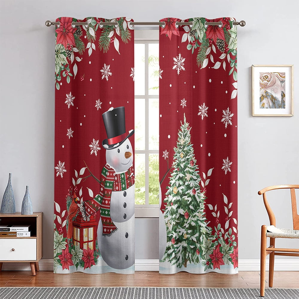 Goory Christmas Curtains Blackout Window Curtain Grommet Xmas Linen