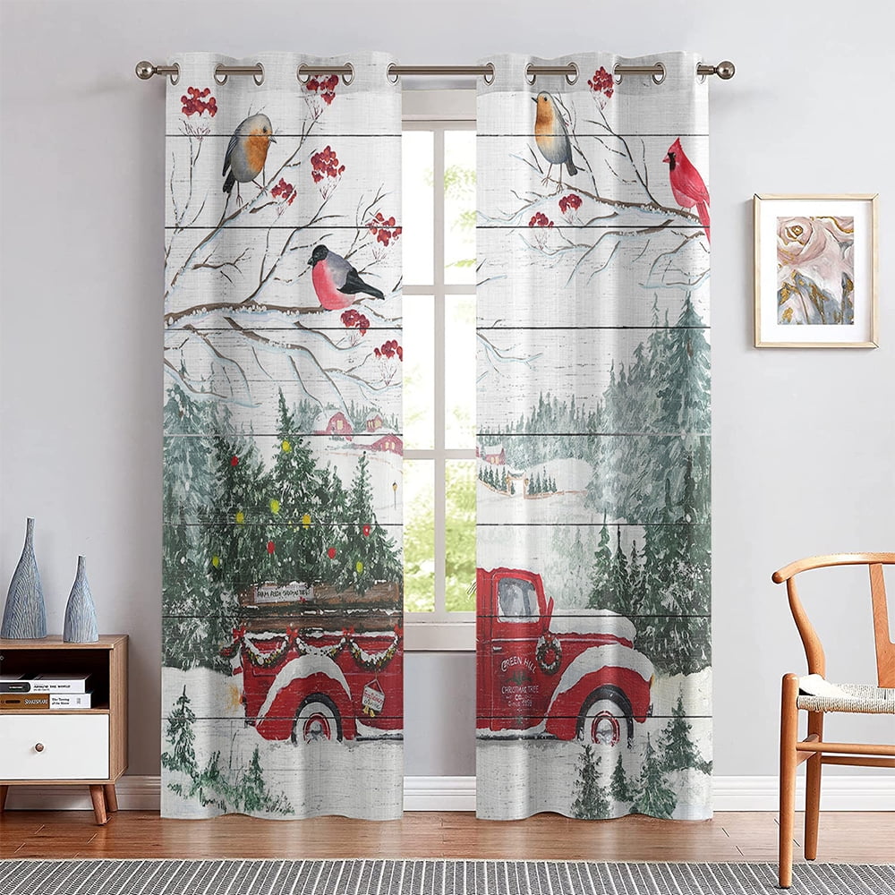 Goory Christmas Curtains Blackout Window Curtain Grommet Xmas Linen Textured Drapes 2Pcs Kitchen