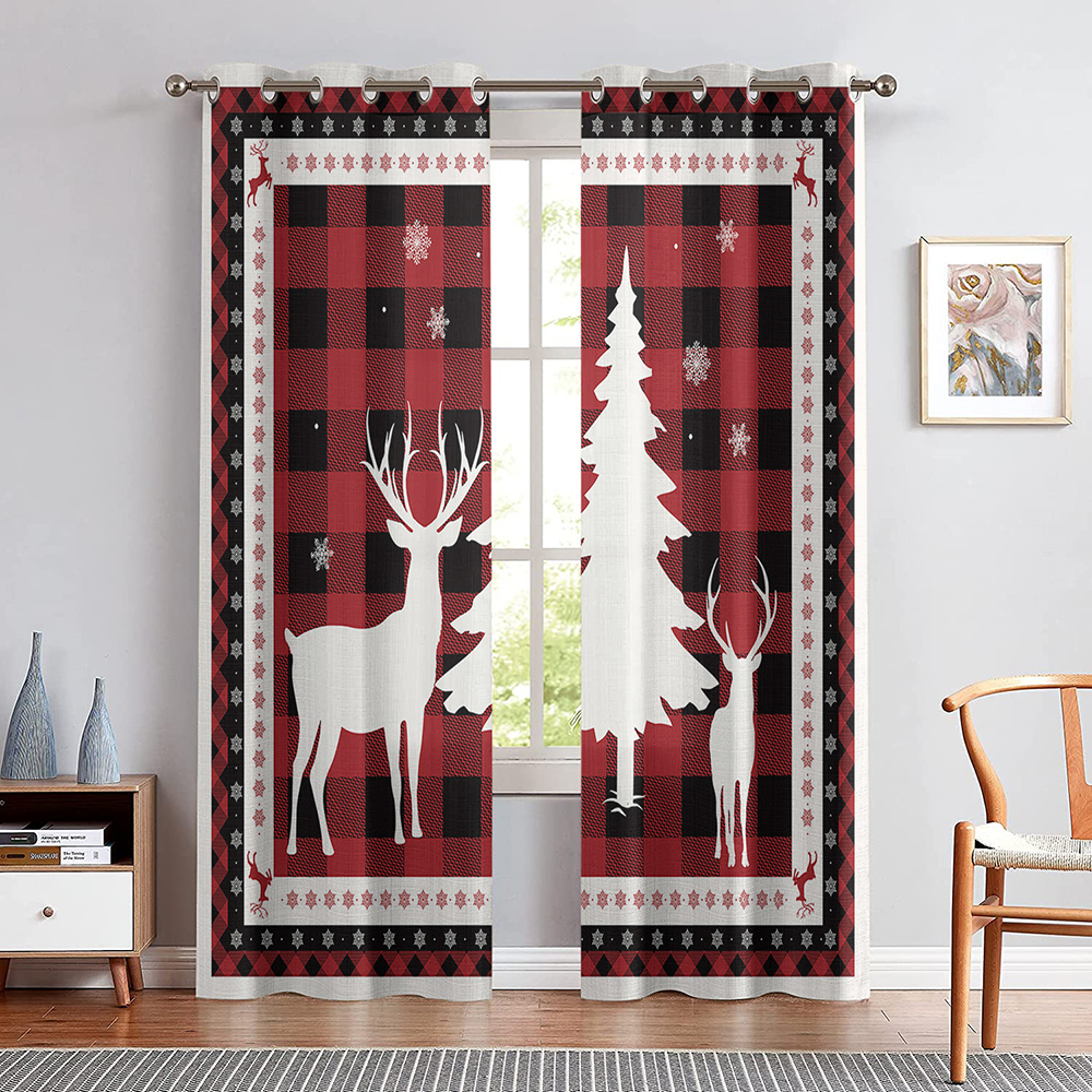 Goory Drapes Thermal Insulated Christmas Curtains Grommet Xmas Long