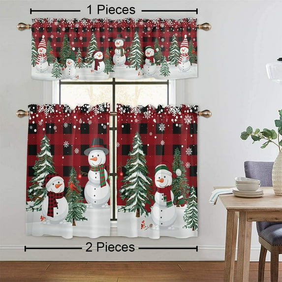 Goory Rod Pocket Kitchen Valance Christmas Cafe Tier Bathroom Scarf Xmas Short Window Curtain Thermal Insulated Half Window Drapes Style-B 2pc-Tier Curtain: W:27.5''x H:36''