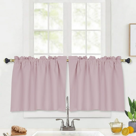 Goory Single Curtain Panel Solid Color Half Window Curtain Short Bathroom Curtain Cafe Tier Kitchen Scarf Door Window Drape 19#Pink W:52"xL:36"