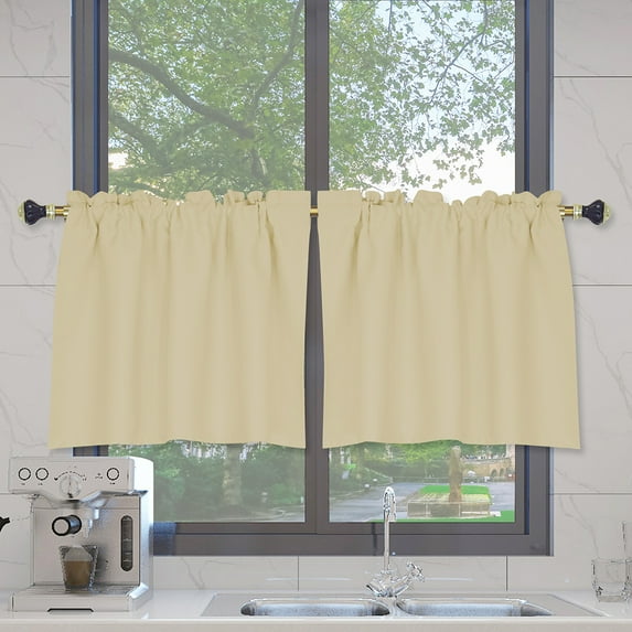 Goory Single Curtain Panel Solid Color Half Window Curtain Short Bathroom Curtain Cafe Tier Kitchen Scarf Door Window Drape 2#Ivory W:52"xL:36"