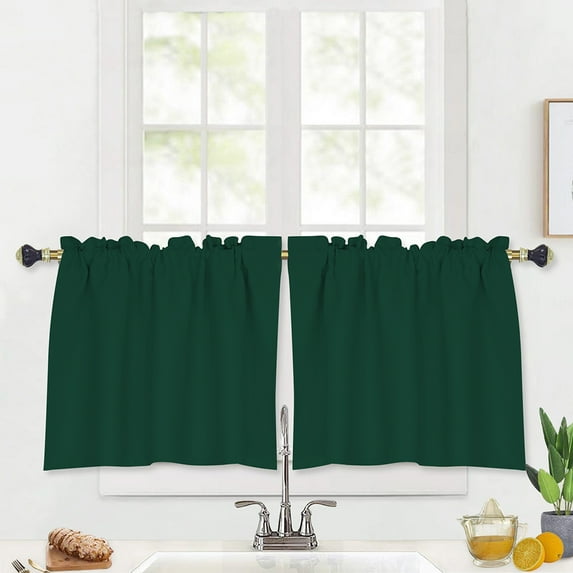 Goory Single Curtain Panel Solid Color Half Window Curtain Short Bathroom Curtain Cafe Tier Kitchen Scarf Door Window Drape 21#Dark Green W:42"xL:30"
