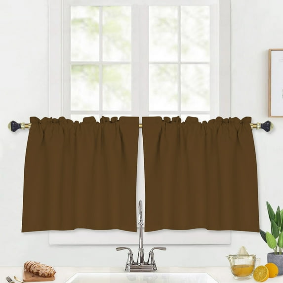 Goory Single Curtain Panel Solid Color Half Window Curtain Short Bathroom Curtain Cafe Tier Kitchen Scarf Door Window Drape 23#Brown W:42"xL:30"