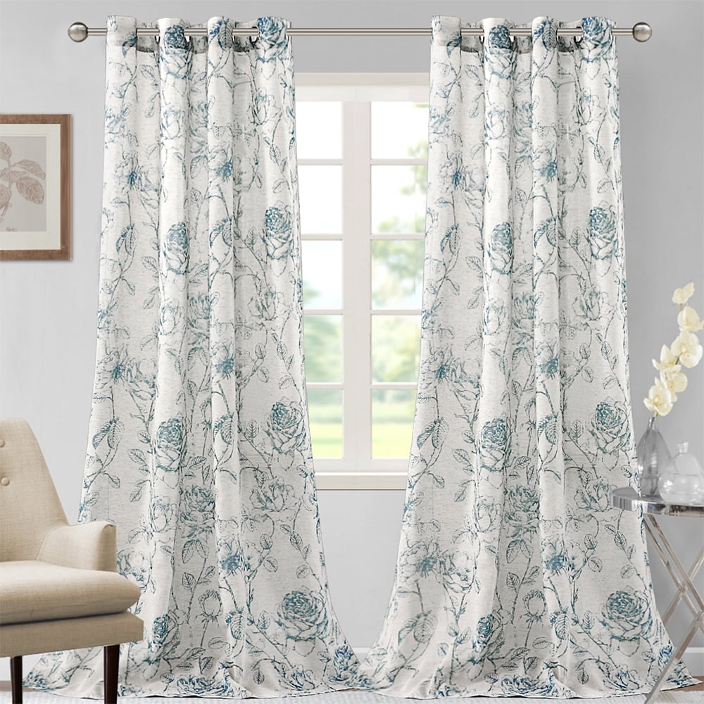 Goory Window Curtain Grommet Voile Semi Sheer Floral Print Curtains ...